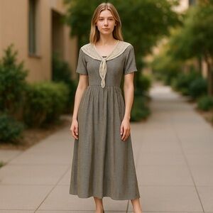 Vintage 1980 Jessica Howard Houndstooths Maxi Dress Size 14 Pastoral Cottagecore